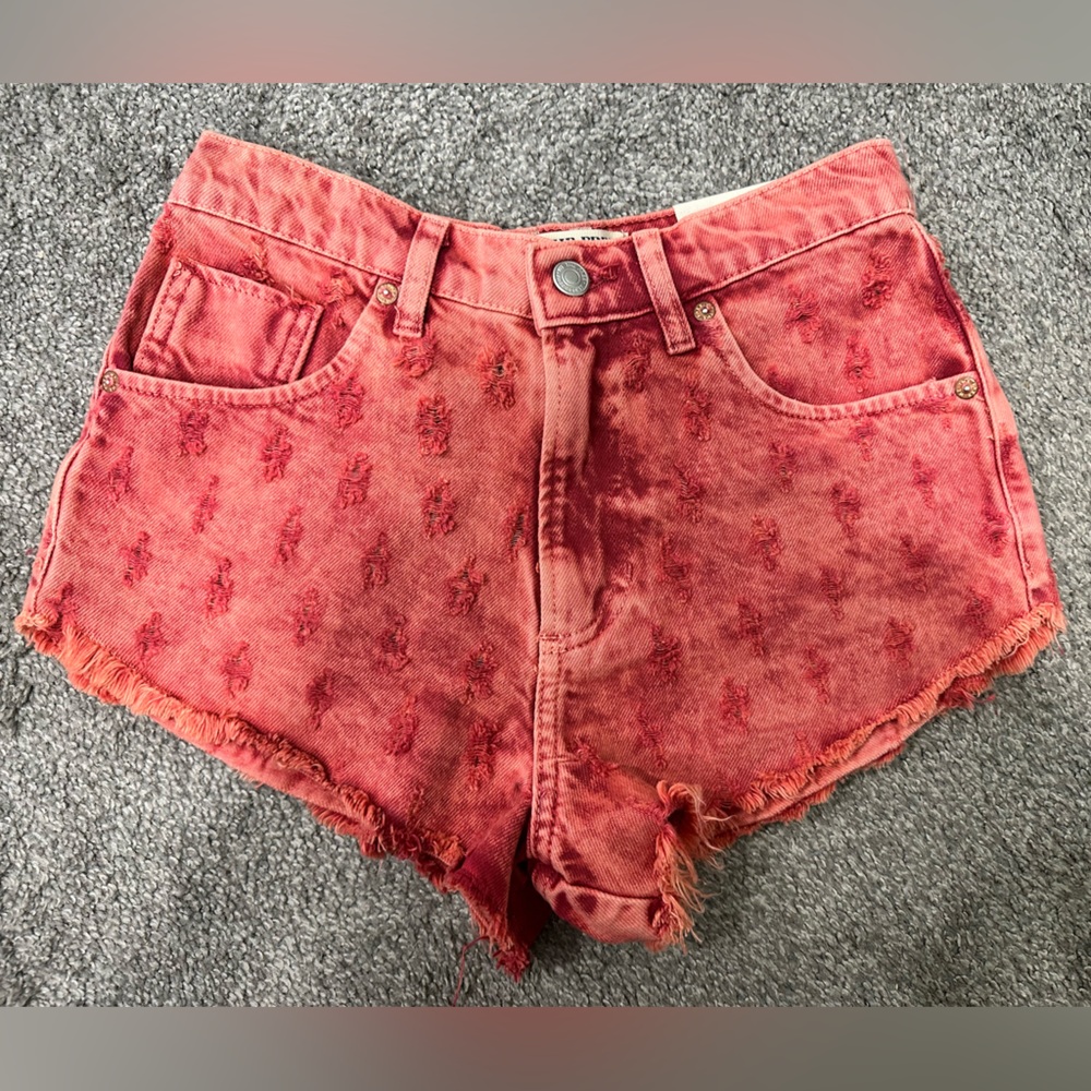 Free People Mixed Emotions Distressed High-Low Denim Shorts - Size 24 - Picture 1 of 15